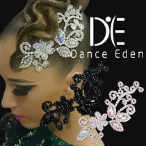 DanceEden Ai headdress vintage Latin modern dance white AB color diamond black embroidery lace bride vintage