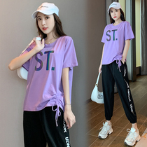 Short-sleeved sportswear suit womens summer clothes 2021 new casual fashion loose foreign style age reduction two-piece set student