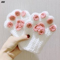 Douyin gloves cat claws with diy hand-woven material package homemade half-finger cartoon wool half-finger warm women