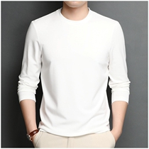 Mulberry silk mens long sleeve T-shirt autumn and winter warm white body shirt loose solid color plus velvet thick base shirt