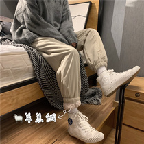 Hong Kong Tide Cards Winter Goat Suede Pants Men Plus Suede Thickened Bunch Foot Casual Pants Han Edition Loose Sport Pants