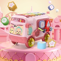 Childrens toys eight-tone hand knock piano 6 months baby 8 puzzle baby 0-1 year old 2 cartoon bus car two in one