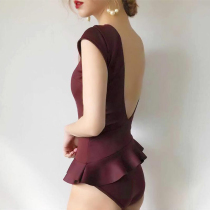 Winter Sanya Tourism Seaside Vacation Beach Skirt Siamese Hot Spring Women's Small Chest Gathers to Cover Belly and Backless Lotus