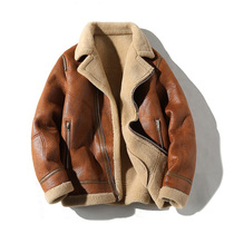 Lapel lamb wool coat men's winter padded plus velvet cotton-padded jacket casual jacket fur one large size short cotton-padded jacket