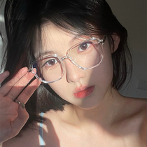 Retro ultra-light plain transparent glasses ins Wind square face face face small glasses frame women with high myopia can be equipped with degrees