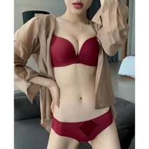 Urban Beautiful Red Underwear Women's Small Chest Gathering Flat Chest Special Wedding Year No Steel Ring Bra Set