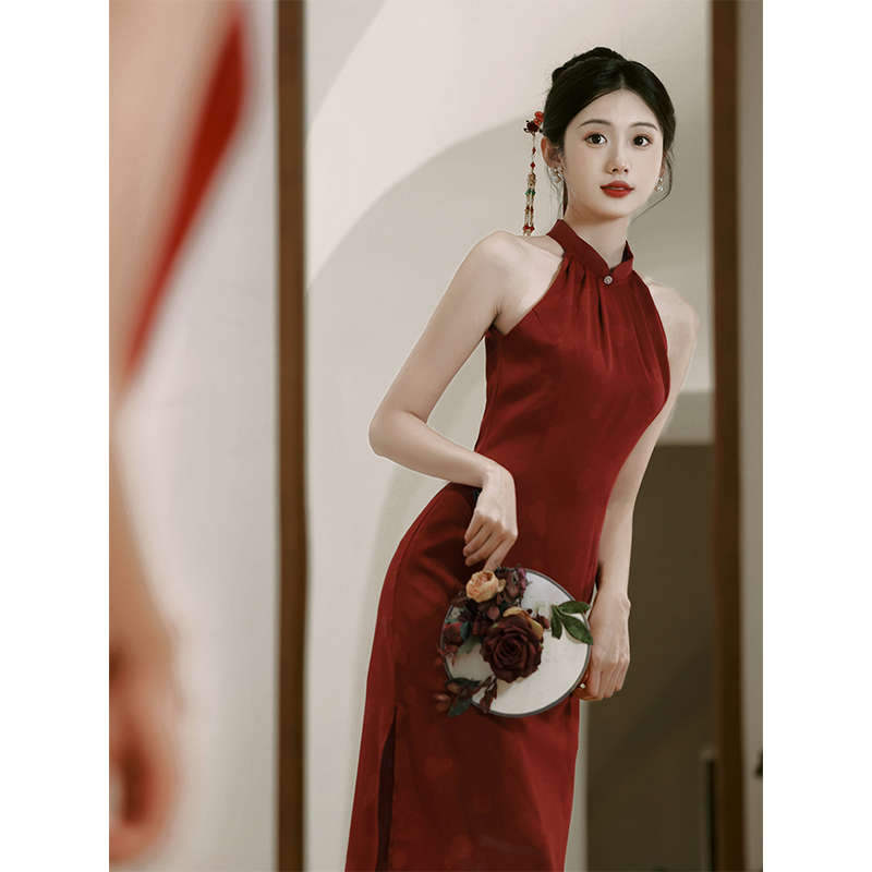 新しい中国風チャイナトーストドレス花嫁2024新しいモーニングガウン赤結婚式改良された国民風ロングスカート婚約ドレス