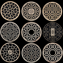 Dongyang wood carving Chinese antique hollow solid wood ceiling round window flower window flower grid living room partition lampshade customization