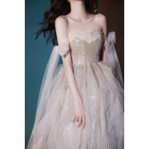 Fa-style High-end Evening Gown Dress Lady Banter Temperament Long champagne famous and light extravagant Extravagant Birthday Host Fairy