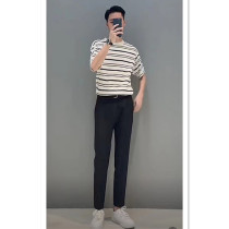 2022 Summer Light Wind Wear with Current Black and White Strip T - shirt with Fine Strip Casual Trousers