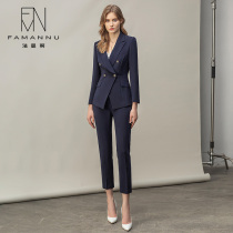 Hidden Cyan Temperament Suit Suit Women Spring Autumn style Double-row button Career dress Business Manager Work Interview Work clothes