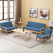 Nordic simple wood fabric sofa simple small apartment living room single double three small sofa coffee table combination