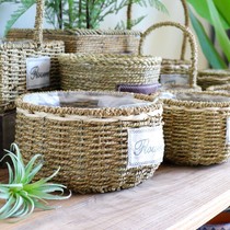 Grass-woven basket willow choreograpes flower-flower basket multi-meat green loo planting basin pure hand woven hand basket field garden