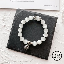 Cats eye stone crystal single layer beaded bracelet retro silver ball bracelet Linglong ball hand made transparent temperament stone bracelet