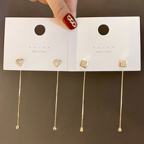 Love fashion a two-wearing tassel earrings female super fairy personality wild long metal stud earrings earrings