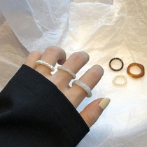 Korean niche design geometric pearl acrylic ring three-piece set simple fashion student personality tide ring female