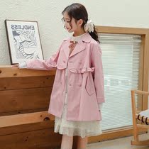 Girls autumn coat 2021 New Korean childrens clothing childrens foreign style Spring and Autumn long sleeve middle child long windbreaker