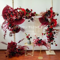 Wedding red ins arch wedding decoration opening celebration bracket wedding welcome paper fan flower arch scene layout