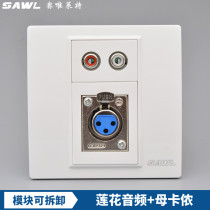 Red and white double-hole lotus head AV audio cannon female microphone wall socket 86 female cannon audio panel