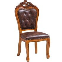 Hotel European dining chair solid wood carved backrest dining chair Chinese club leather art hotel soft bag chair hot pot box chair