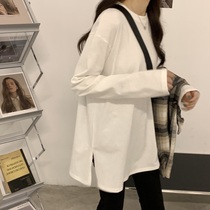 European station White split T-shirt with base shirt spring and winter large size womens small coat foreign style European goods