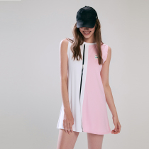 TIFFAFit Summer Peach Pink White Contrast Sleeveless Loose Loose Women Round Neck Mini Skirt (Fully Lined)