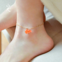 Fuze natural south red agate gourd anklet 18k gold simple small temperament fashion classic gift