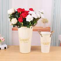 Flower Bucket Flower Bucket Retro Plastic Dried Flower Iron Barrel Vase Flower Sending Home Florist Large