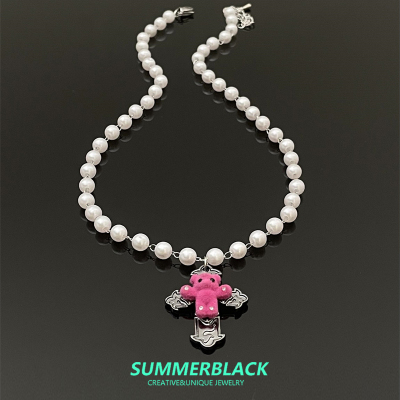 taobao agent Brand accessory, universal cute necklace from pearl, with little bears