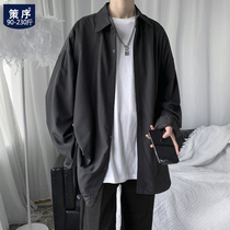 High-grade sense of hanging ice silk shirt Mens long-sleeved sunscreen jacket loose fat large size Korean version of the trend ruffian handsome shirt