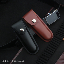 Cowhide knife cover Black folding knife scabbard knife protection leather leather head layer cowhide belt pants outdoor knife holster