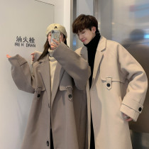 Couples windbreaker mens long winter jacket tooling niche design feel woolen coat over the knee