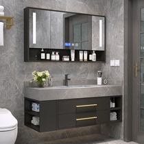 Rock board bathroom cabinet combination Modern and simple one-piece vanity set Light luxury bathroom face wash basin mirror cabinet