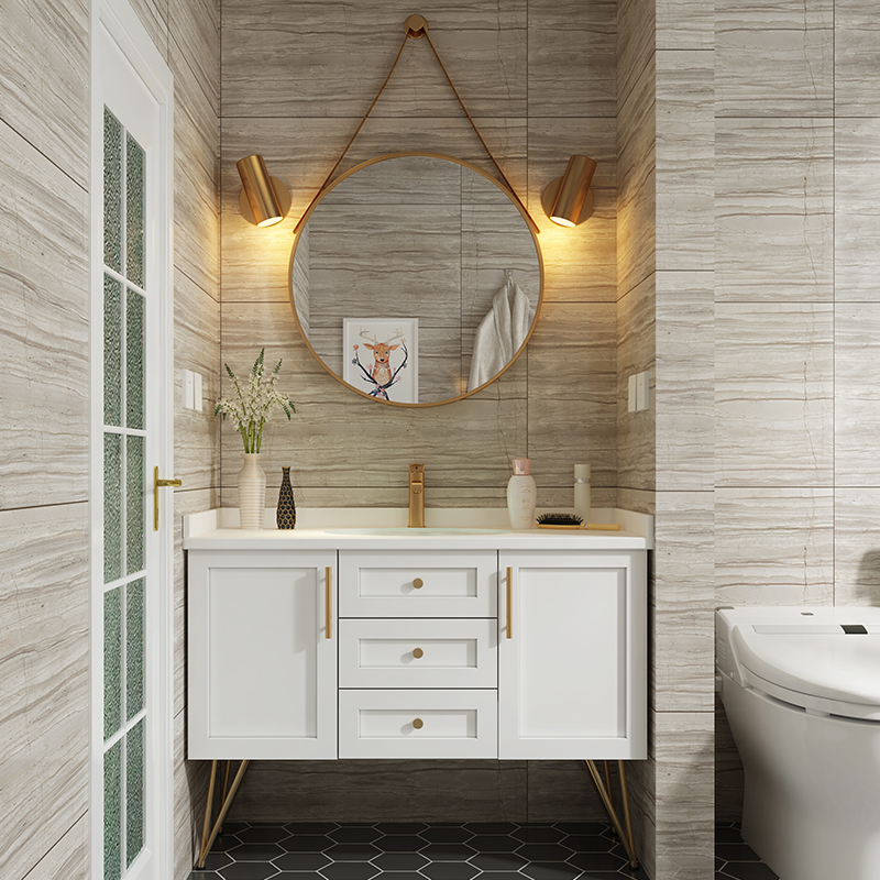 Modern Simple Intelligent Bathroom Cabinet Face Washing and Handbasin Cabinet Combination Nordic Solid Wood Bathroom Washing and Washing Counter Pool