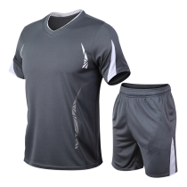 Quick-drying sportswear mens summer two-piece set casual shorts mens breathable running fitness clothing T-shirt thin large size
