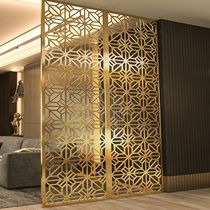 Metal stainless steel hollow screen New Chinese mirror entrance partition decoration Titanium gold light luxury background wall customization