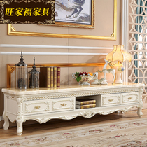 European marble TV cabinet Coffee table combination Modern simple living room full solid wood small apartment floor cabinet set furniture