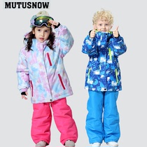 Baby childrens ski suit set boys and girls windproof waterproof thick warm outdoor Northeast ski equipment