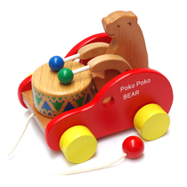 Baby childrens wooden drag crocodile bear beating drum baby toddler car drawstring 1-3 year old toy