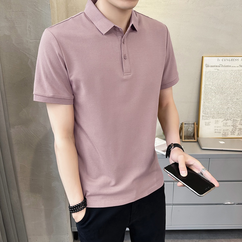 POLO Shirt Men's Polo Neck Pearl Cotton Short Sleeve 2023 New Trend Solid Color T-shirt Slim Fit Ice Silk Top Summer Dress