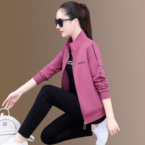 Sportswear suit women spring and autumn 2021 New Fashion casual middle-aged and elderly mother autumn dress foreign style three-piece Large size