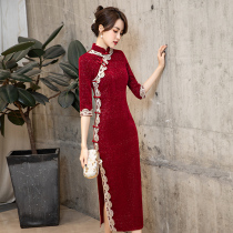 Red cheongsam 2021 new improved winter Chinese New Year festive women's New Year clothing female adults Tang outfit Chinese style