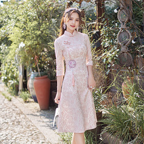 Improved cheongsam 2021 New Autumn Winter lace young Annual Meeting dress autumn women Spring and Autumn Chinese style pink