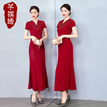 Young mother wedding long modified acetate forged cheongsam dress 2021 mother-in-law dress dinner dress noble