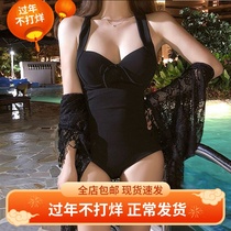Black swimsuit 2021 new belly bubble hot spring conjoined winter vacation size chest slim conservative net red wind