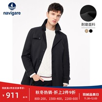 Navigare Italian small sailing boat black trench coat mens 2021 Autumn New lapel long coat