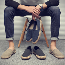  Summer fisherman shoes mens linen old Beijing pedal Chinese style mens casual cloth shoes lazy breathable mens shoes