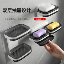 Non-perforated soap box Suction cup wall-mounted creative drain soap box household bathroom double-layer soap shelf