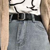 Belt women trend fashion personality simple style square buckle belt female students Korean fashion ins belt Joker Black