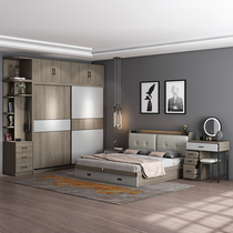Small apartment whole house Nordic Wood multi-layer furniture full bed wardrobe set combination home bedroom set